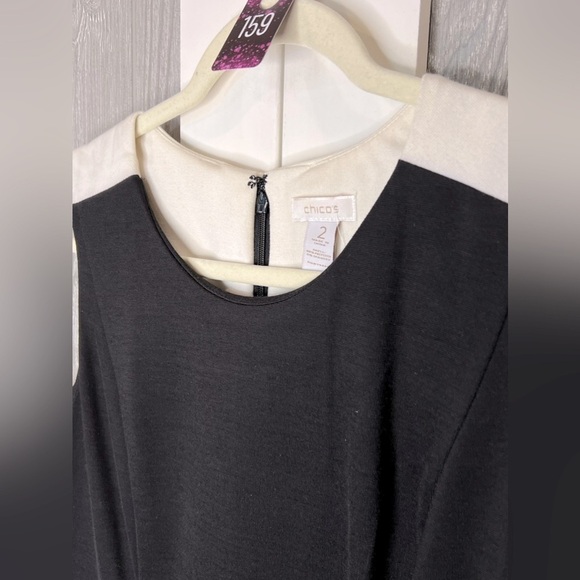 159. Chico's Sz 2 Black White Colorblock Poly Spandex Della Dress - Picture 3 of 6